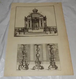 SOPORTES DE MESA/IMPRESIÓN ANTIGUA C1680 Y MONUMENTO MITOLÓGICO, por Jean Berain - Imagen 1 de 1