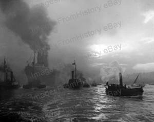 8x10 Print RMS Mauretania Escorted by Launches and Tugs Hudson RIver #RMSM - Picture 1 of 1