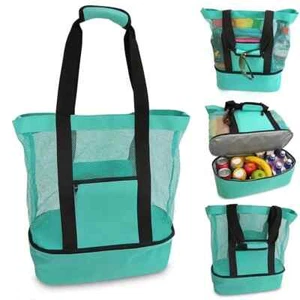 Mesh Beach Tote Bag Oversized Travel Picnic Bag with Insulated Cooler Summer UK - Picture 1 of 8