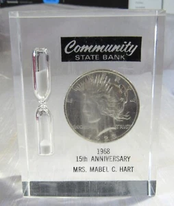 1923 Peace Dollar &Timer acrilico o lucite fermacarte decorazione scrivania - Foto 1 di 11