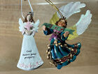 Vintage 2 Angel Christmas Tree Ornament Home Decoration White Pink Blue