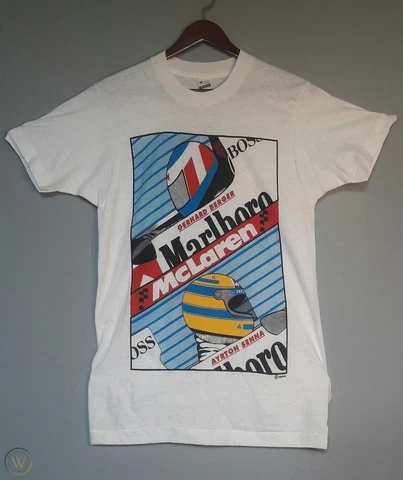 VINTAGE 90S AYRTON SENNA GERHARD BERGER MCLAREN MARLBORO FORMULA 1 Shirt KV2706 Cover