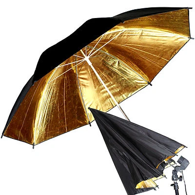 NUEVO ~ 43" 110 cm Negro Dorado Reflector Reflectante Estudio Luz Paraguas EE. UU. Foto 1 de 4