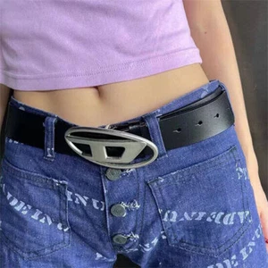PU Gürtel Buchstabe D Diesel Metall Schnalle Gürtel für Männer Frauen Schwarz - Bild 1 von 6