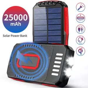 Solar Charger, Wireless Portable Charger 25000mAh Solar Power Bank Backup Batter - Picture 1 of 7