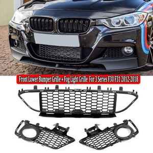 FOR BMW F30 F31 F35 M SPORT FRONT BUMPER CENTRE GRILLE+FOG LIGHT GRILL 2012-2018 - Bild 1 von 11