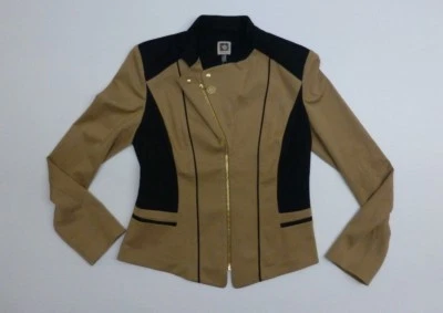Chaqueta Anne Klein Mujer Pequeña Marrón Cremallera Completa Abrigo Chaqueta Almohadillas para el Hombro Nueva  Foto 1 de 3