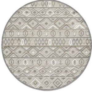 8' Round Gray And Ivory Round Southwestern Stain Resistant Indoor Outdoor Area - Picture 1 of 1