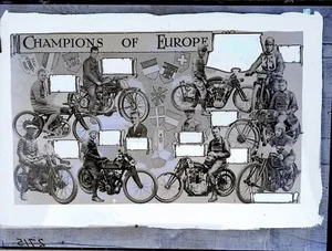 Antique Glass Negative Photograph 16x12cm MOTORCYCLE RACERS CHAMPIONS OF EUROPE - Imagen 1 de 4