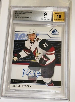 Graded 2018-19 Upper Deck SP Game Used Auto Derek Stepan #48 Autograph - Image 1 of 2