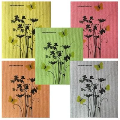 SWEDEDISHCLOTHS Meadow Flowers (Various Colors) Set of 5 each Swedish Dishcloths | ECO Friendly