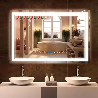 Espejo de baño 48x 32 pulgadas, espejo LED con 3 modos de color, espejo de tocador inteligente Foto 1 de 4