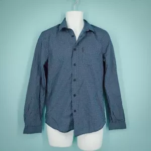 Ben Sherman Size Small S Geo Blue Print Soho Fit Button Long Sleeve Cotton Shirt - Picture 1 of 7