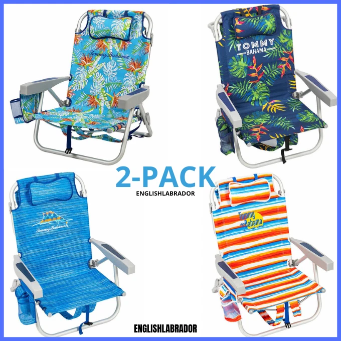 2-Pack Tommy Bahama Beach Chair Lay Flat, Reclining, Adjustable, Storage, NEW