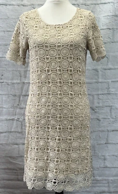 Fever BodyCon Dress Light Cream Beige Gold Size 10 Crochet Boho Chic Romantic — 第 1/4 张图片