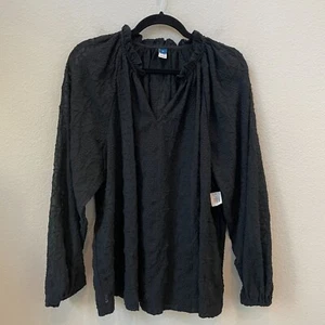 NEW Old Navy Womens XL Black Textured V Neck Long Sleeve Top Blouse Shirt - Picture 1 of 11