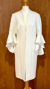 BNWT Coast Ivory Tailored Frill Sleeve Dress-Coat Size 10 Long Jacket Wedding - Picture 1 of 10