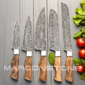 Custom Handmade Chef Knife Set Forged Damascus Steel Stack Kitchen Knives Set 10 - Picture 1 of 6