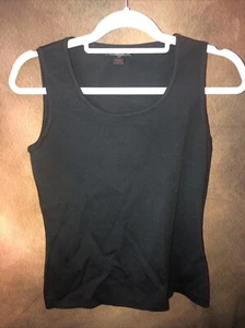 St John Caviar P Black Tank Top Shimmer Sleeveless Scoop Neck Shirt Shell 🧡 - Picture 1 of 7