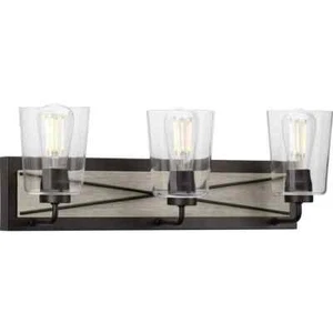 Progress Lighting Briarwood 3-Light Graphite Glass Coastal Bath Vanity Light - Picture 1 of 12