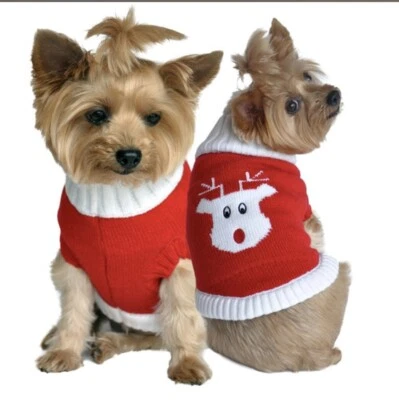 NUEVO CON ETIQUETAS DISEÑO PERRITO ALGODÓN VACACIONES NAVIDAD RUDOLPH RENO INVIERNO SUÉTER XXS Foto 1 de 4