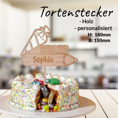 Tortenstecker personalisiert Einschulung Schulanfang Schulkind Ranzen Tortendeko - Bild 1 von 4