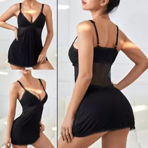 Sexy Lingerie Women Nightgown Lace Spaghetti Strap Chemise Sleepwear Short Dress - Picture 1 of 19
