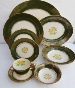 28pc Homer Laughlin Lady Greenbriar yellow rose dinnerware dinner plate platter - Picture 1 of 6