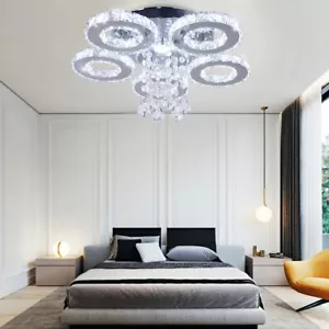 2 Pack Crystal Chandeliers LED 5 Ring Ceiling Light Pendant Light for Bedrooms - Picture 1 of 11
