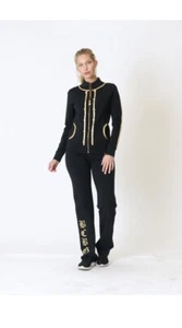 New BCBG Women Black Velvet Gold Details Set Lounge Wear Jacket & Pant SZ S - Picture 1 of 10