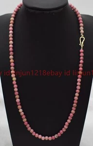 Natural Beautiful 4mm Pink Rhodonite Round Gemstone Beaded Necklace 16-28in - Picture 1 of 12