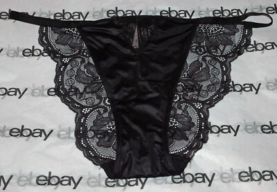 NUEVO Victoria's Secret Muy Sexy Panty Descarado Satinado Negro Cuerda Encaje XL Sólido VS Foto 1 de 2