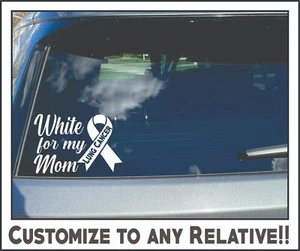 CUSTOMIZES CAR WINDOW WHITE "LUNG CANCER RIBBON" VINYL DECAL 7"X5" - Picture 1 of 1