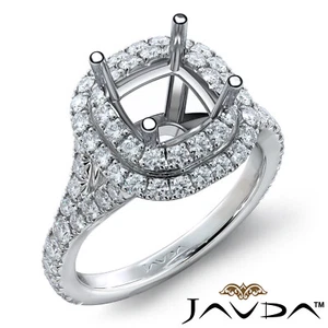 Anillo de compromiso de diamante halo doble corte francés cojín semi montaje 1,4 quilates - Imagen 1 de 32