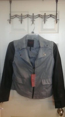 NY Yokd Jacket, Women's size large Gray & Black, Zip Up, Faux Leather, NWT $84 - Image 1 of 4