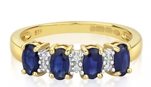 Real Sapphire and Diamond Eternity Ring Solid Yellow Gold Band Size J-Q - Picture 1 of 4