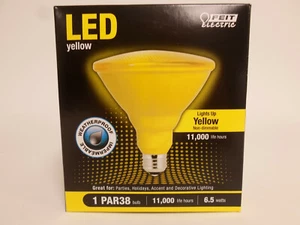 LED YELLOW PAR38 FLOOD LIGHT WEATHERPROOF Indoor Outdoor Bulb Feit Electric - Picture 1 of 2