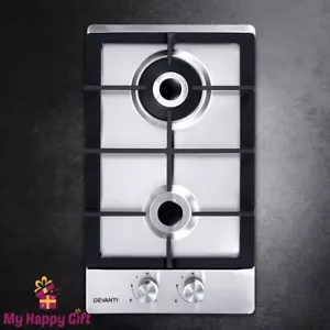 Devanti Gas Cooktop 30cm Gas Stove Cooker 2 Burner Cook Top Konbs NG LPG Steel - Picture 1 of 8