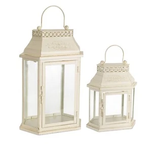 Melrose Ivory Metal Lantern with Embellished Lid (Set of 2) - Picture 1 of 1