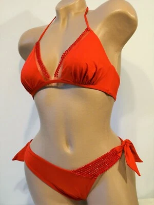 LA PERLA Glimmering Soutache 2P Bikini Beads Swimsuit Sexy Sparkle S M 8 C Red - Image 1 of 4