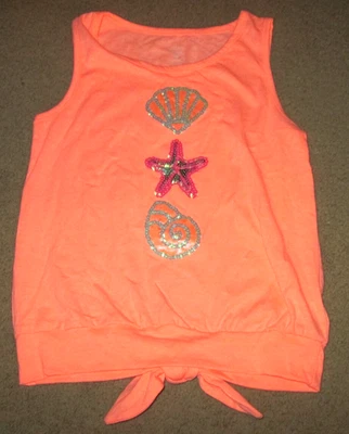 Jillian's Closet girl's top- sz lg- new w/o tags-neon orange w/ sequined shells - Image 1 of 3