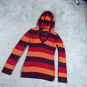 Suéter de punto vintage y2k arizona rojo/naranja a rayas con capucha retro funky mujer m - Imagen 1 de 8