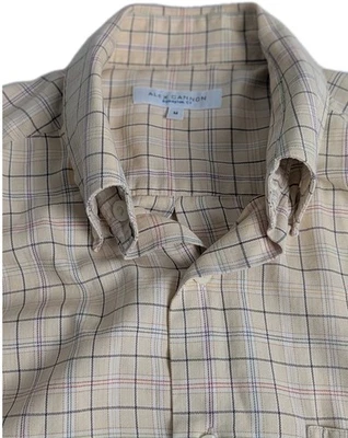 Alex Cannon 男式纽扣衬衫长袖米色,蓝色 RustPlaid 100% 棉 — 第 1/4 张图片