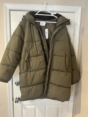 NWT Dockers - Olive hooded parka quilted puffer lined coat, L reg. 275 - Image 1 of 4