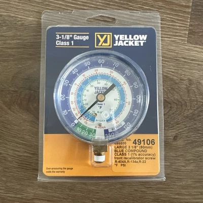 Yellow Jacket 49106 3-1/8" Dry Compound Gauge, Blue °F, 30"-0-120 psi - Image 1 of 2