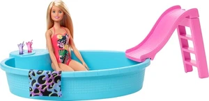 Barbie Puppe & Pool Spielset mit rosa Rutsche, Getränkezubehör & blond  - Bild 1 von 7