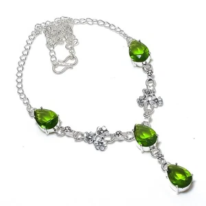 Green Peridot Gemstone 925 Sterling silver Jewelry Necklace Size 18" - Picture 1 of 1