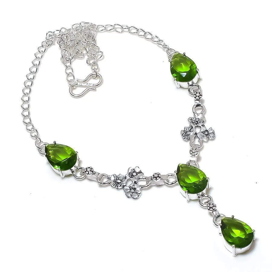 Green Peridot Gemstone 925 Sterling silver Jewelry Necklace Size 18" - Image 1 of 1