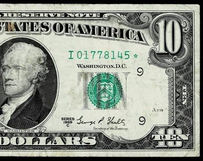 1969 C  Federal Reserve Note a $10 Dollar Bill  ***Star Note *** VF - Image 1 of 3