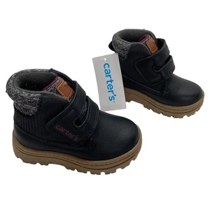 Carters Unisex Boots Size 4M Black Kelso Sporty Ankle Faux Leather Loop & Hook - Picture 1 of 10